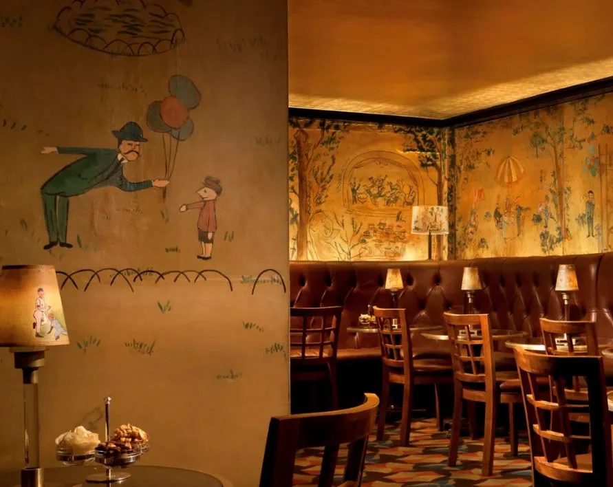 The interior of Bemelmans Bar, Upper East Side with the murals by Ludwig Bemelmans in focus