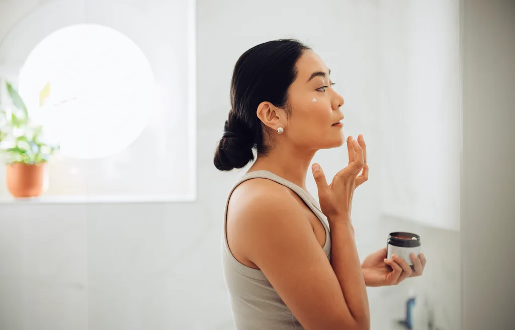 A woman trying new skincare.