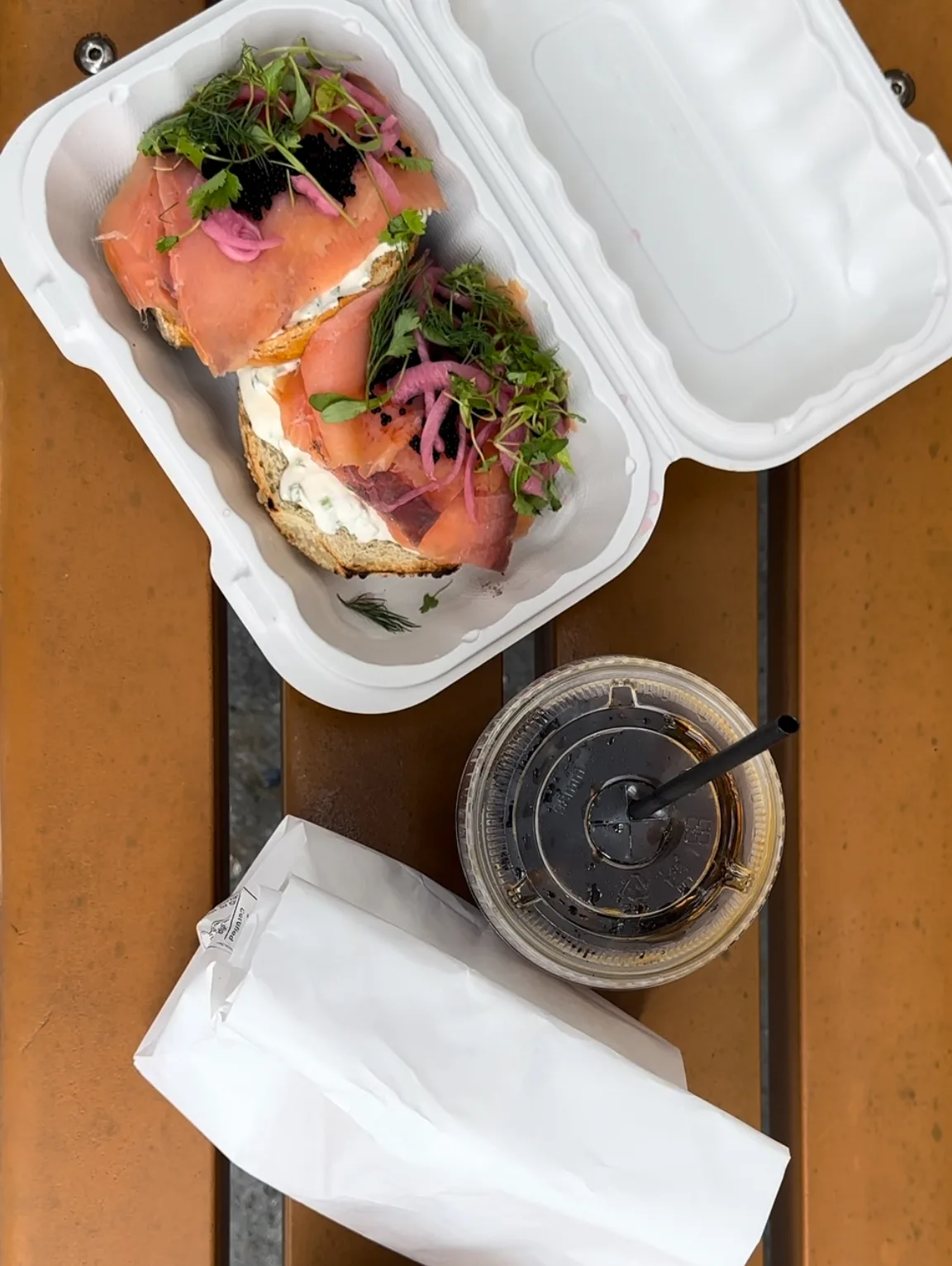 Salmon and cream cheese bagel from Curley's Bagels, Sunnyside NYC