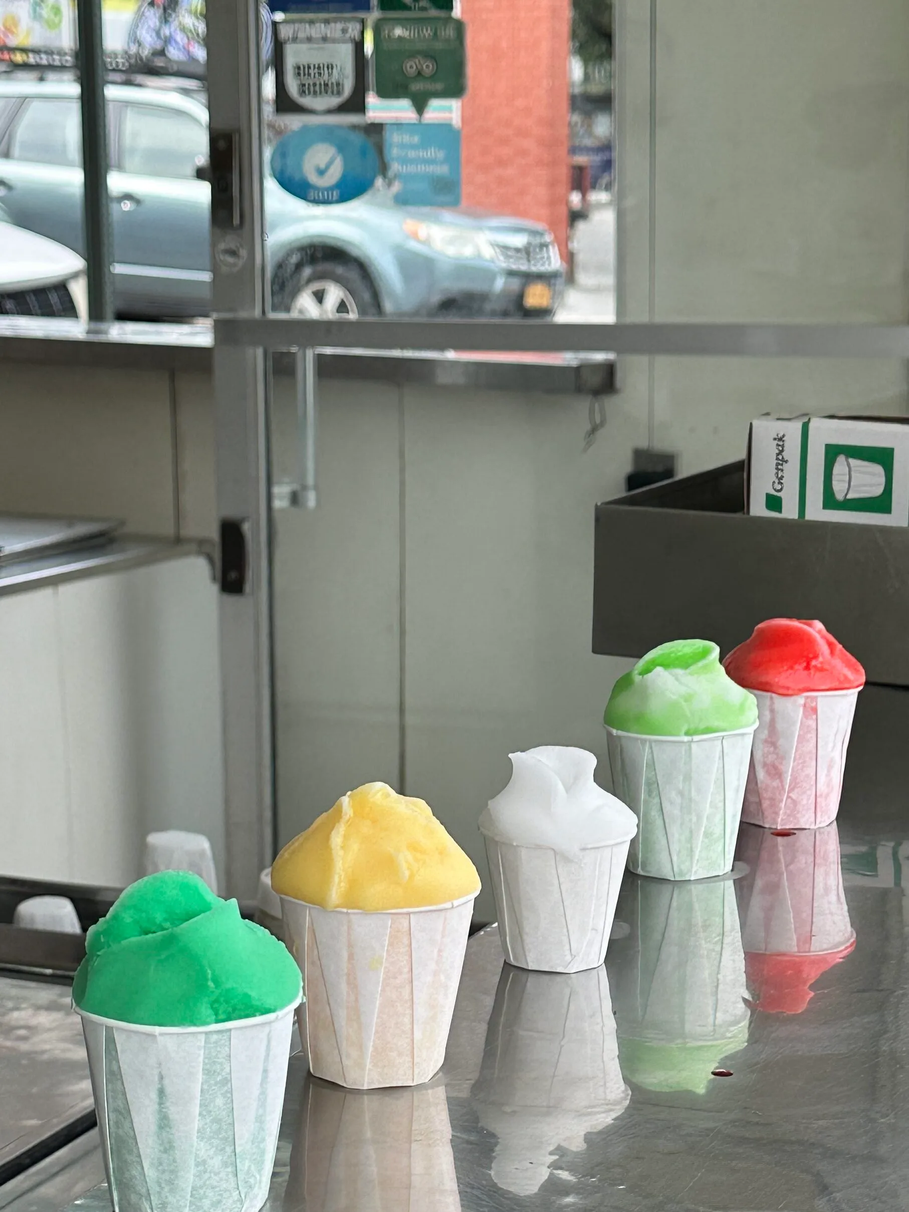 An array of flavoured Italian ice served at The Lemon Ice King of Corona, Corona