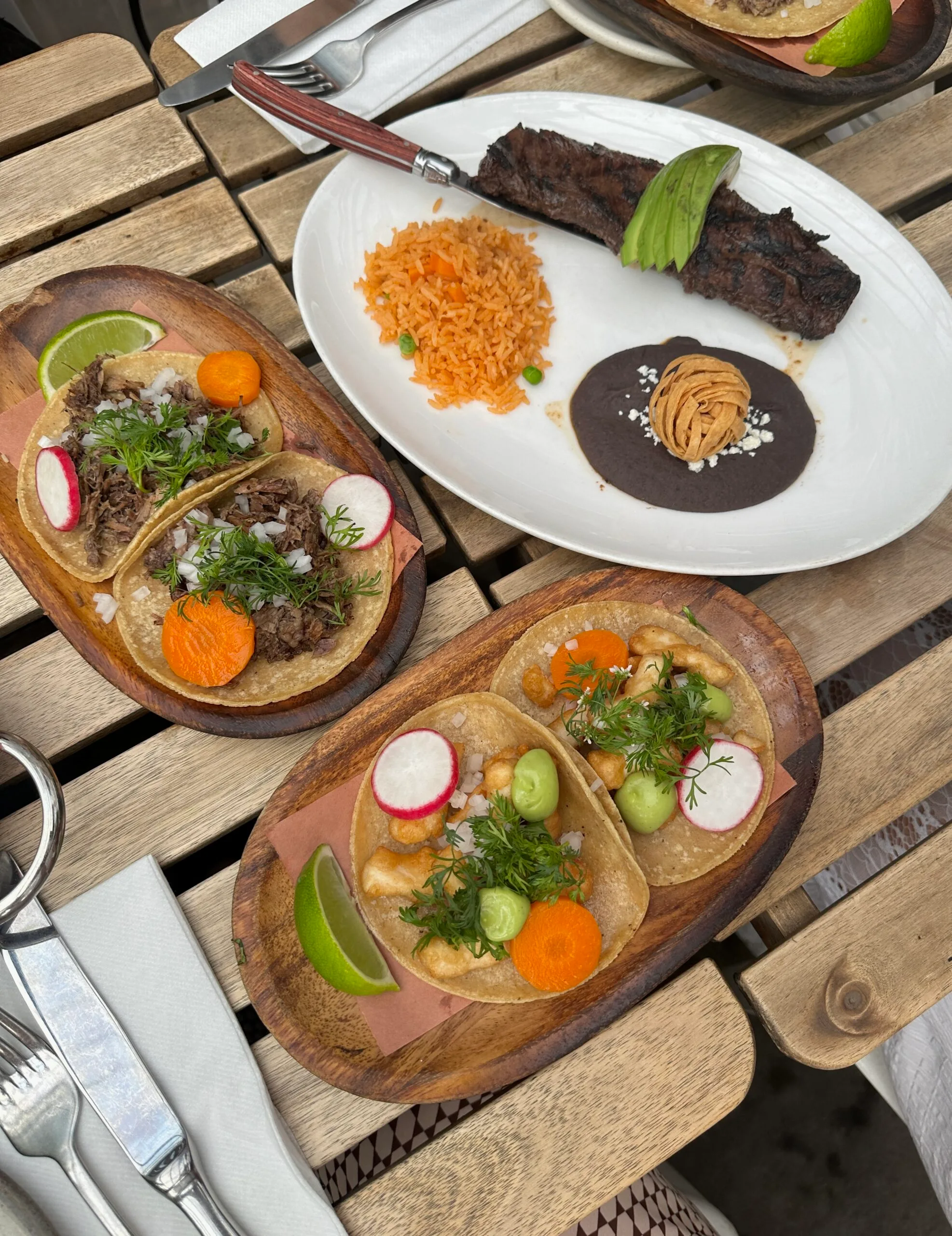 Tacos and Ranch Skirt steak from Michelin star Mexican restaurant Casa Enrique, Long Island City, NYC