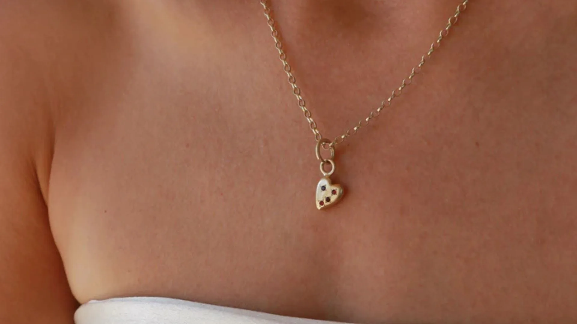 Argent COEUR - LOVE CHARM NECKLACE GEMSTONES GOLD