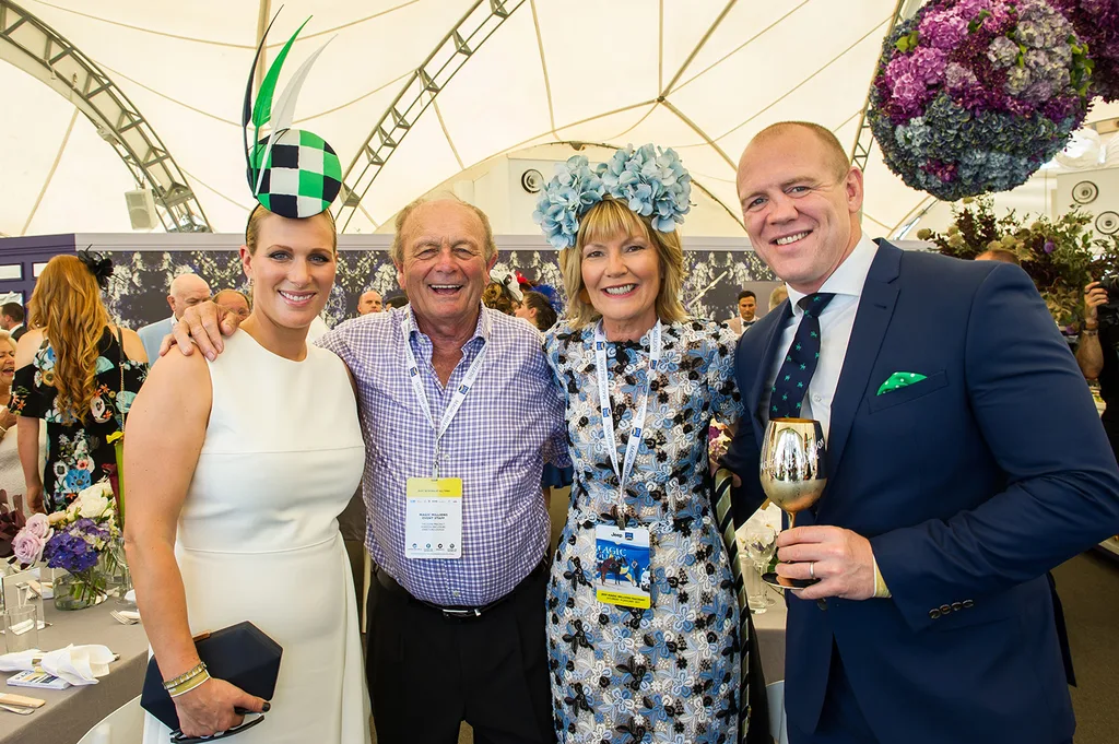 Katie Page, Harvey Norman CEO, with husband Gerry, and Zara and Mike Tindall.
