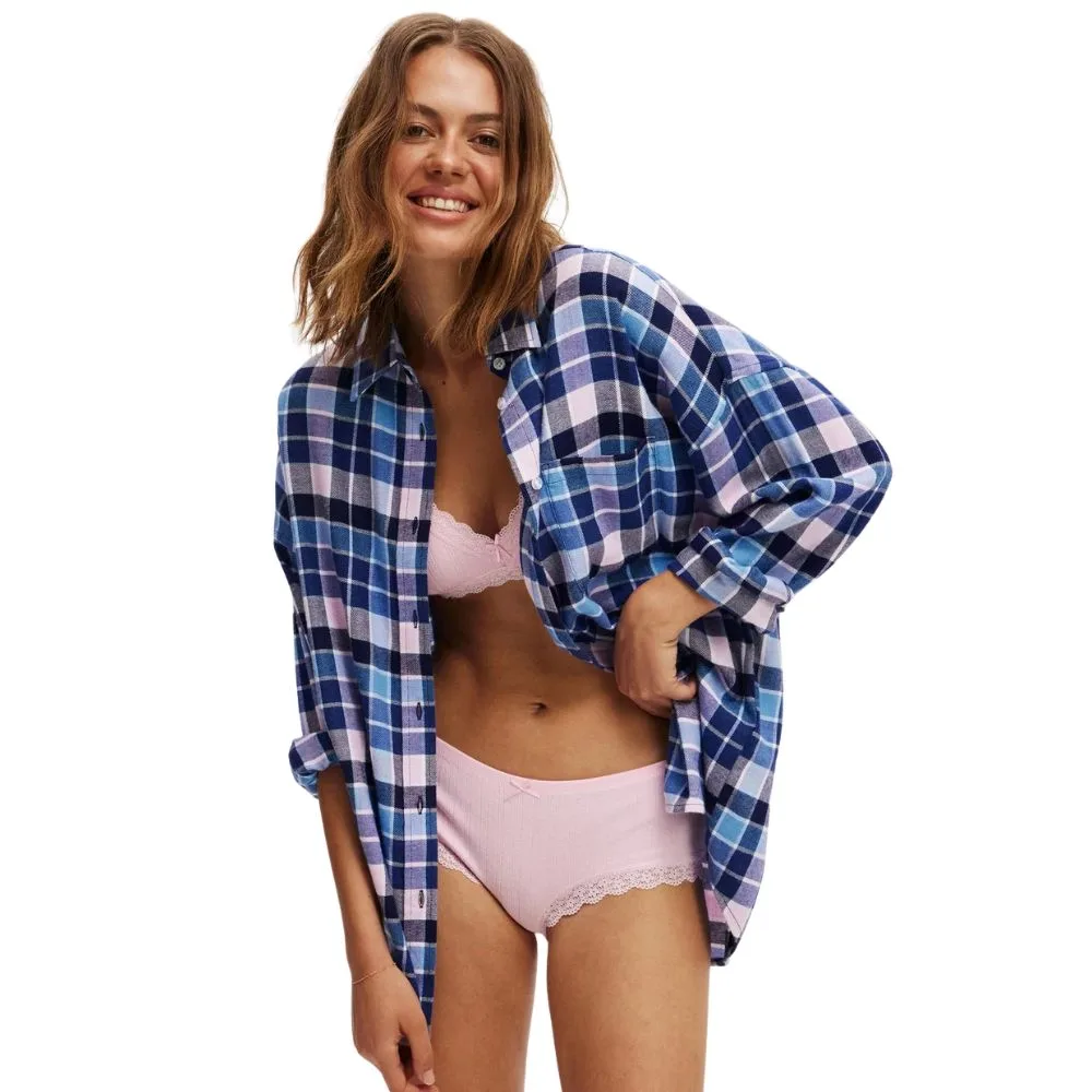 Cotton On Body Flannel Boyfriend Long Sleeve Shirt - blue and pink Thomas check colour