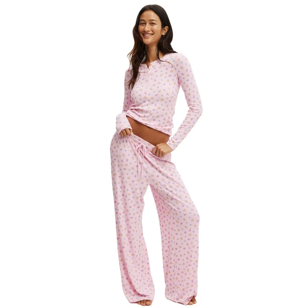 Cotton On Body Sleep Recovery Wide Leg Pants in pink lotti ditsy colour