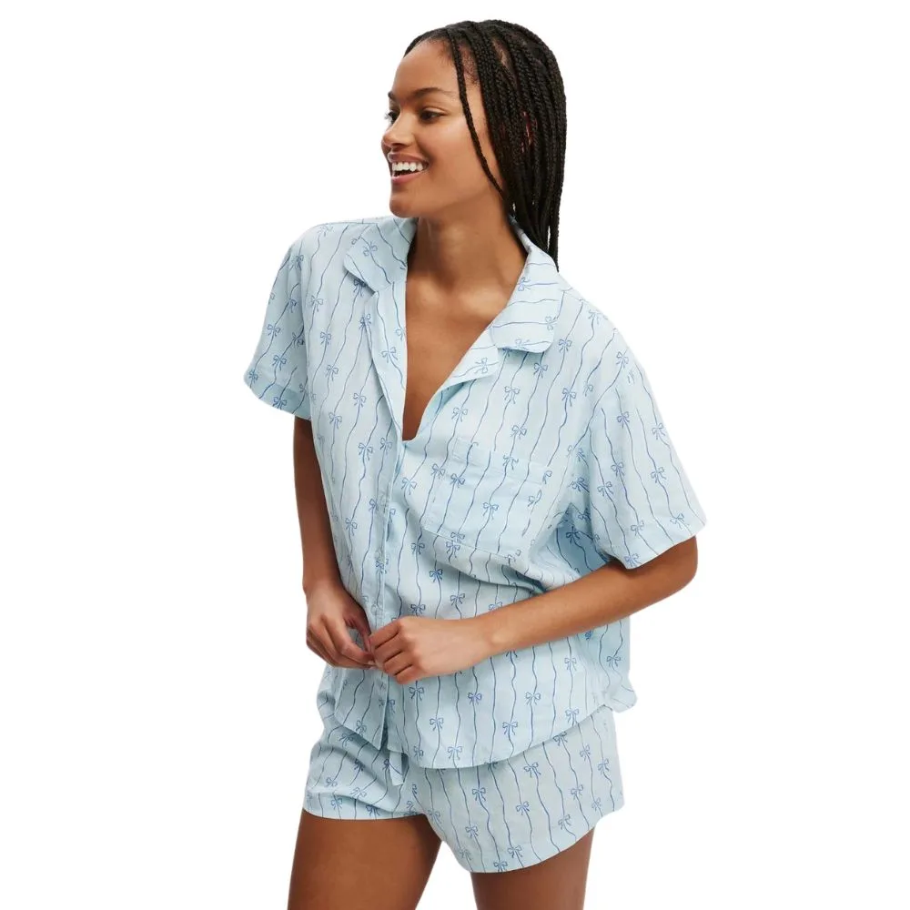 Cotton On Body woven sleep set in Bow Stripe & Blue colour