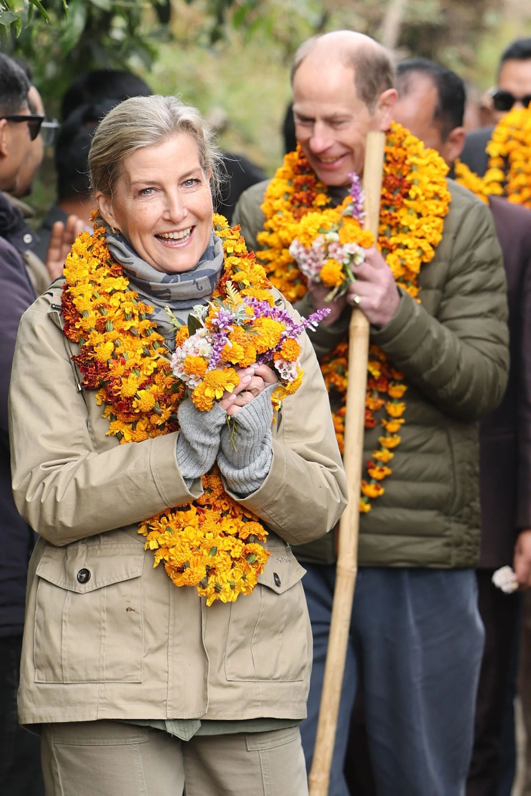Sophie, Duchess of Edinburgh and Prince Edward, Duke of Edinburgh arrive for a tour of the Gurung community centre and museum.