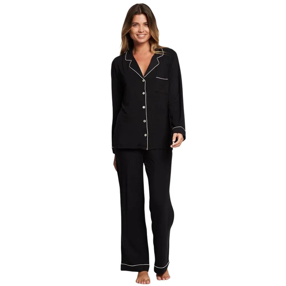 Homebodii Petra Long Piping PJ Set in black
