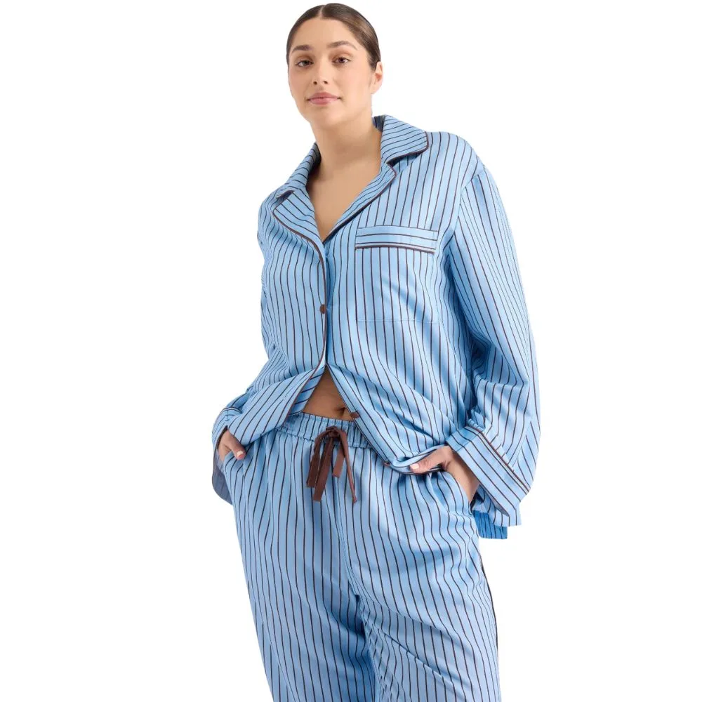 Hommey Long Sleeve Sleep Shirt - Iced Chocolate Stripes