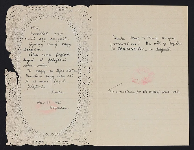 One of Frida Kahlo's letters to Nickolas Muray. Copyright: Archives of American Art, Smithsonian Institution.