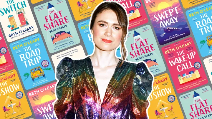 author Beth O'Leary over images of her book covers
