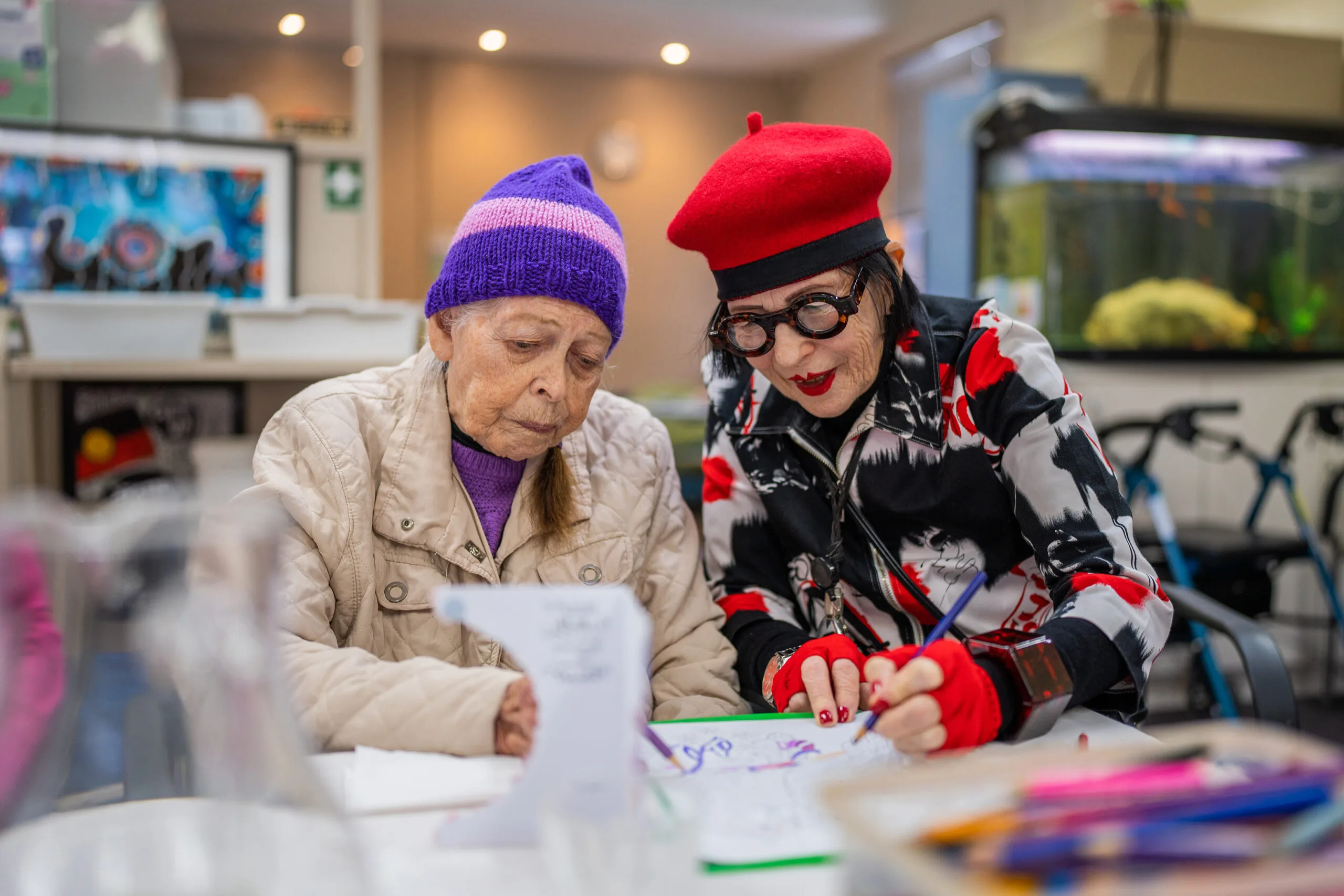 Greenwood Cottage volunteer Sandra (right) with a client. She found connection through volunteering.