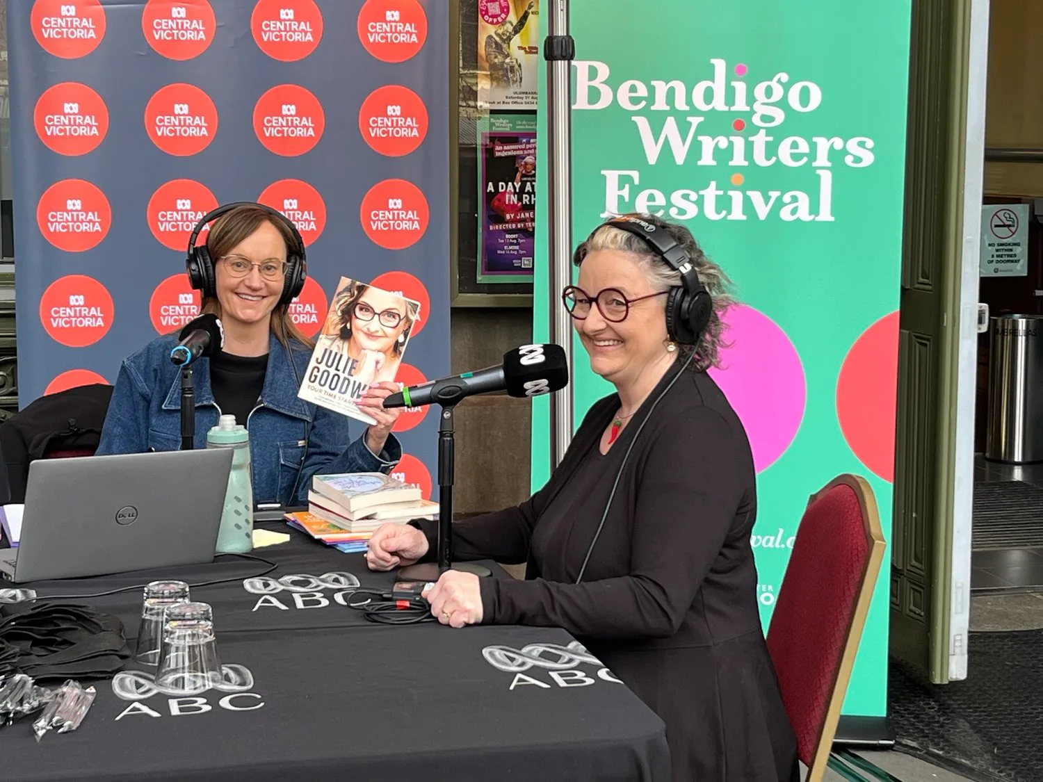 Julie Goodwin with an ABC radio host at Bendigo Writers Festival