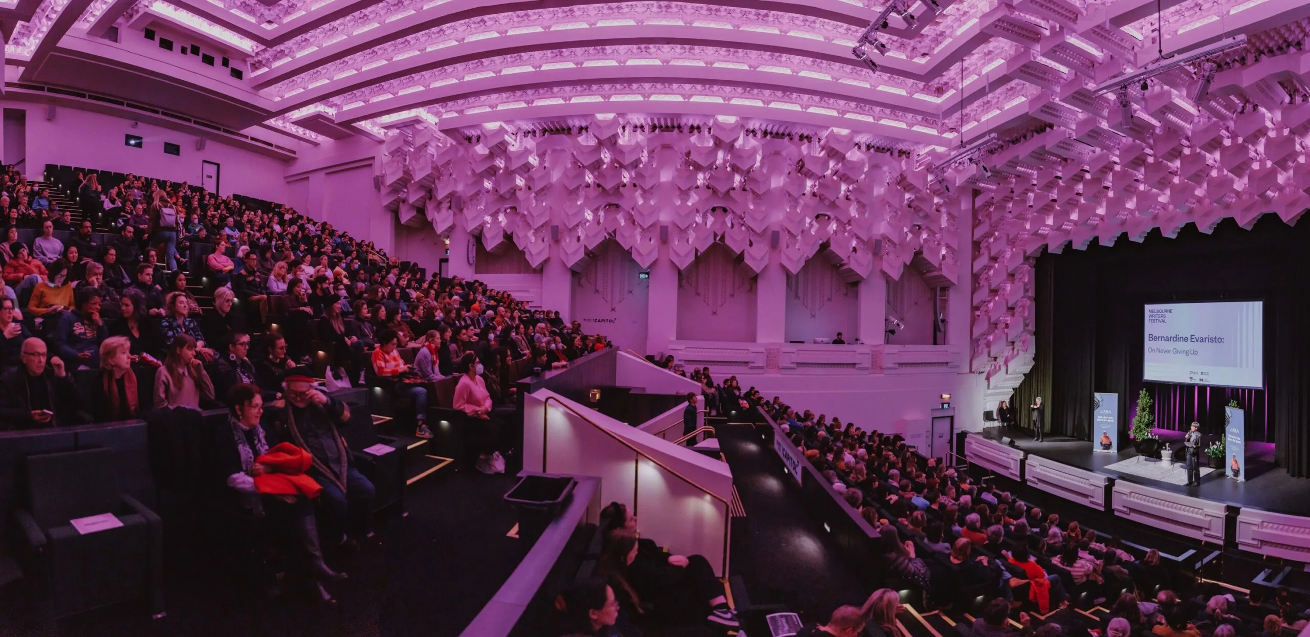 Attendees in a lecture theatre for Melbourne Writers Festival
