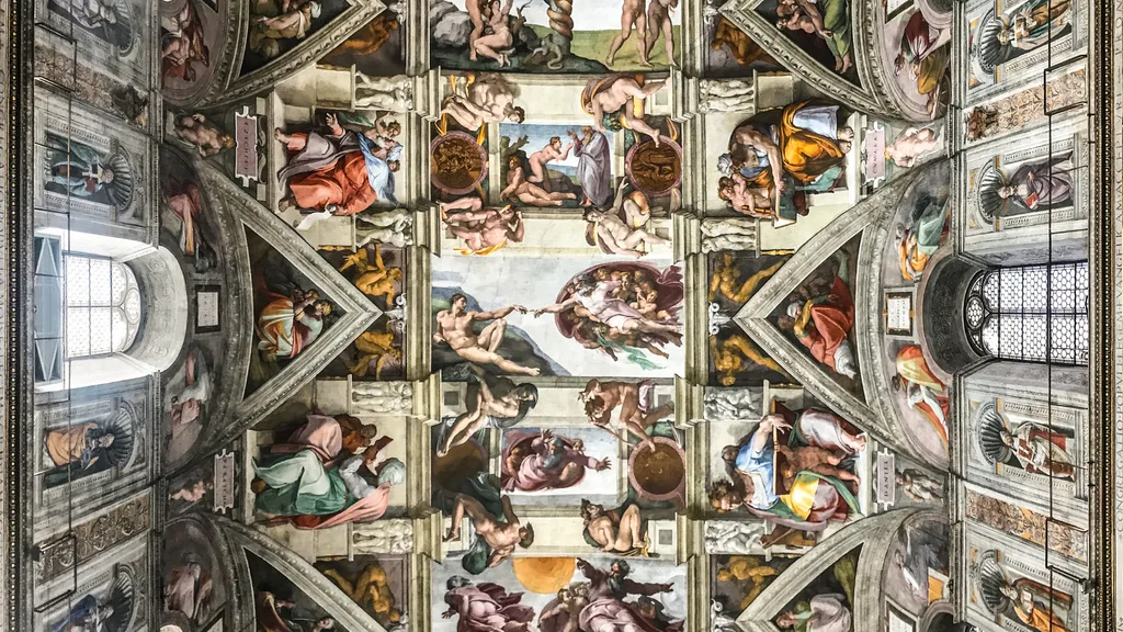 Ceiling of the Sistine Chapel, where the papal conclave will take place for electing the new pope.