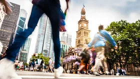 People walking near town hall in sydney where there was a recent surge of cases of Legionnaires' disease
