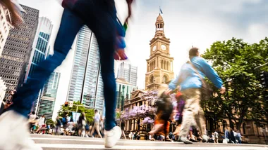 People walking near town hall in sydney where there was a recent surge of cases of Legionnaires' disease