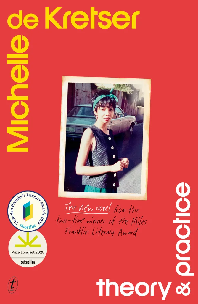 book cover Theory and Practice. A polaroid photo on a red background.