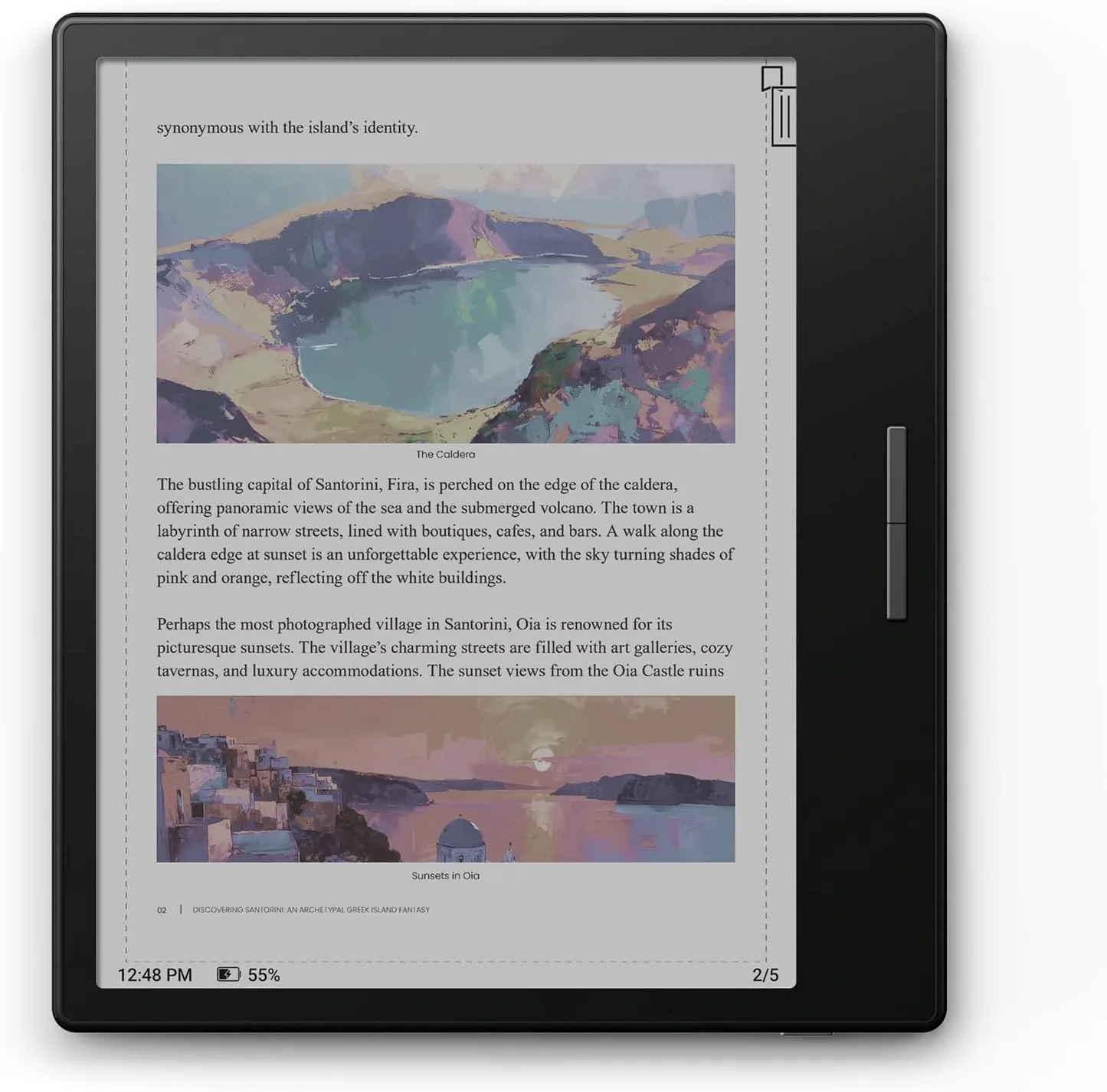 a boox go color ereader displaying a page of colourful images and black text