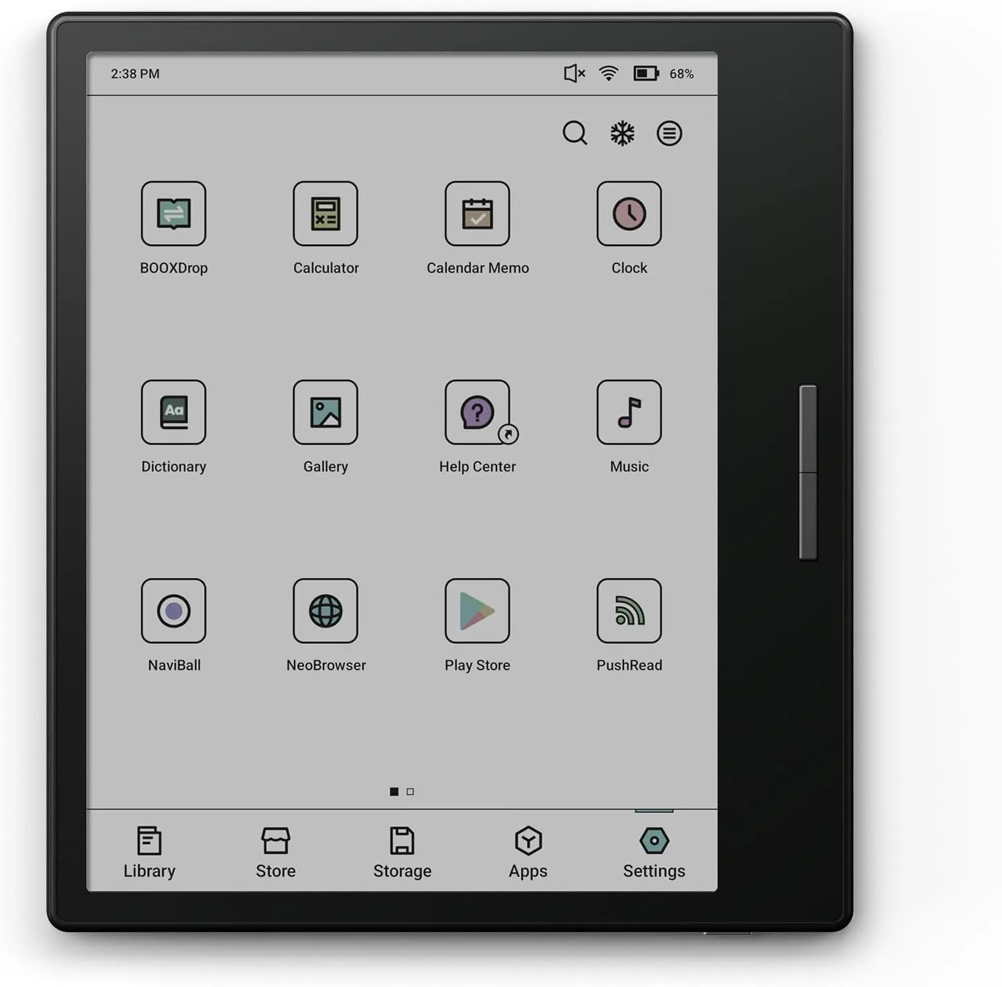 a boox go color ereader displaying a page with widgets