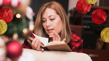 woman reading a book christmas