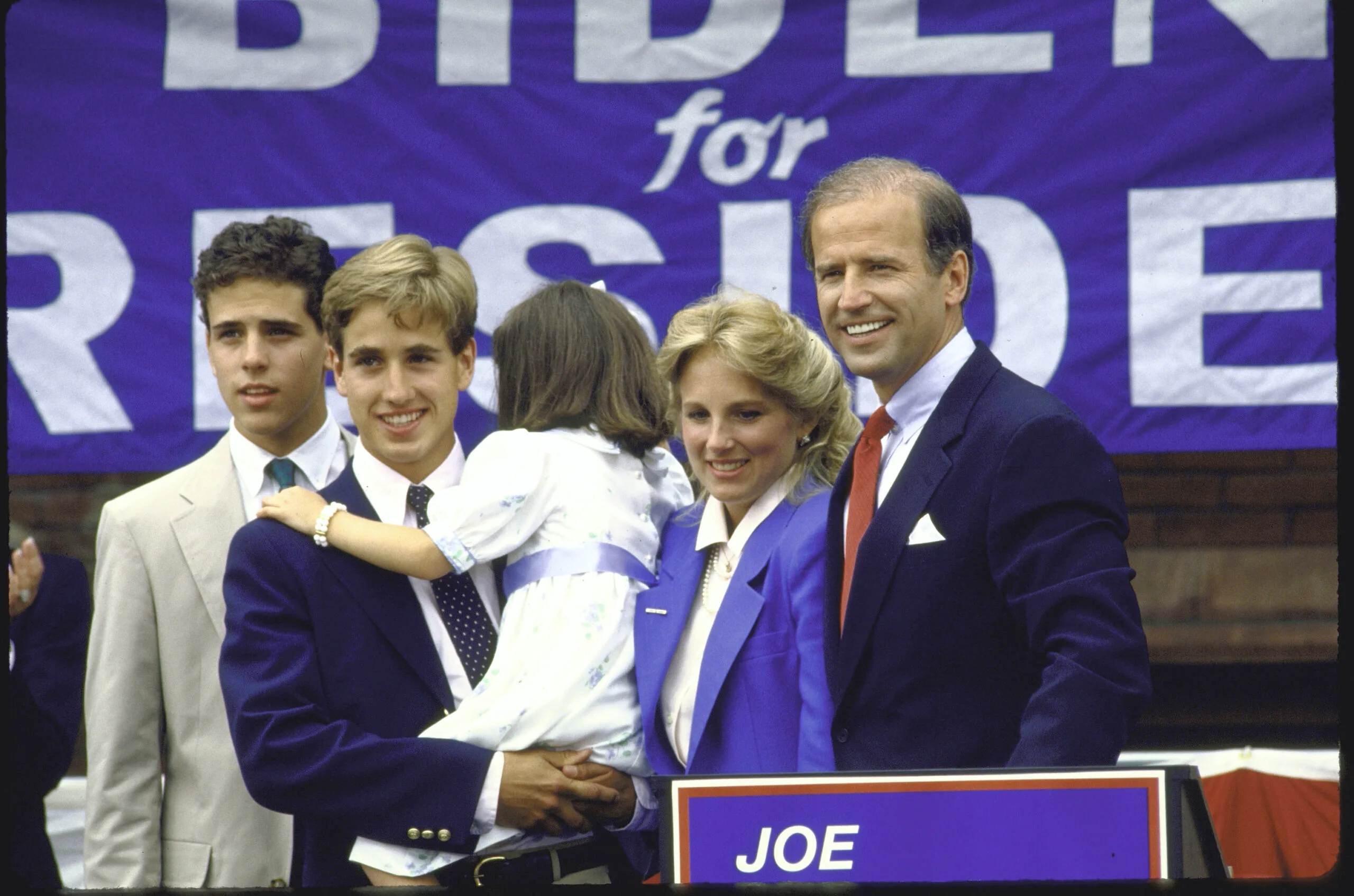 Sen. Joseph R. Biden Jr. standing with his family after announcing his candidacy for the Democratic presidential nomination.    (Photo by Cynthia Johnson/Getty Images)