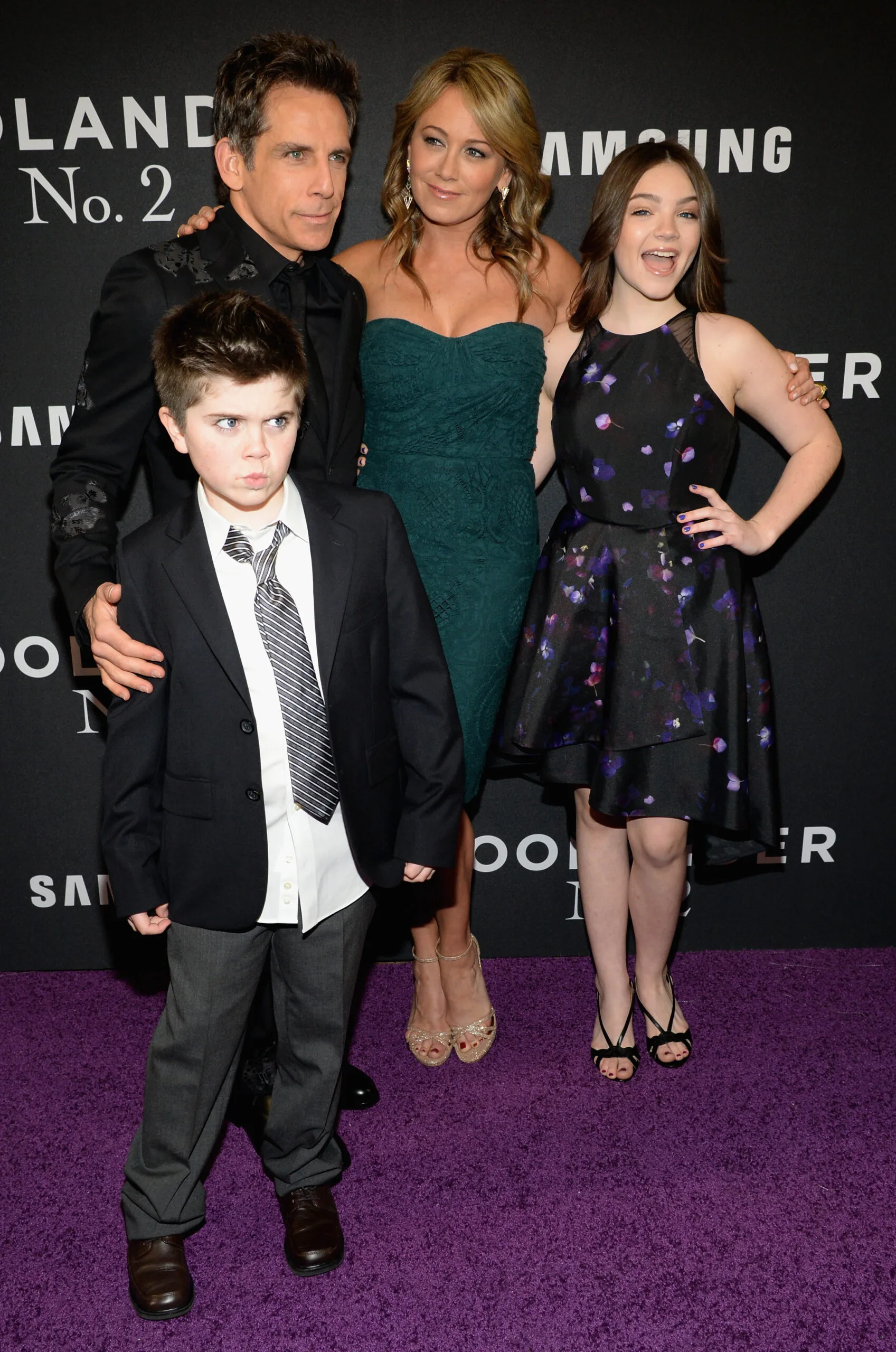 ben stiller, his wife christine taylor, and their two kids