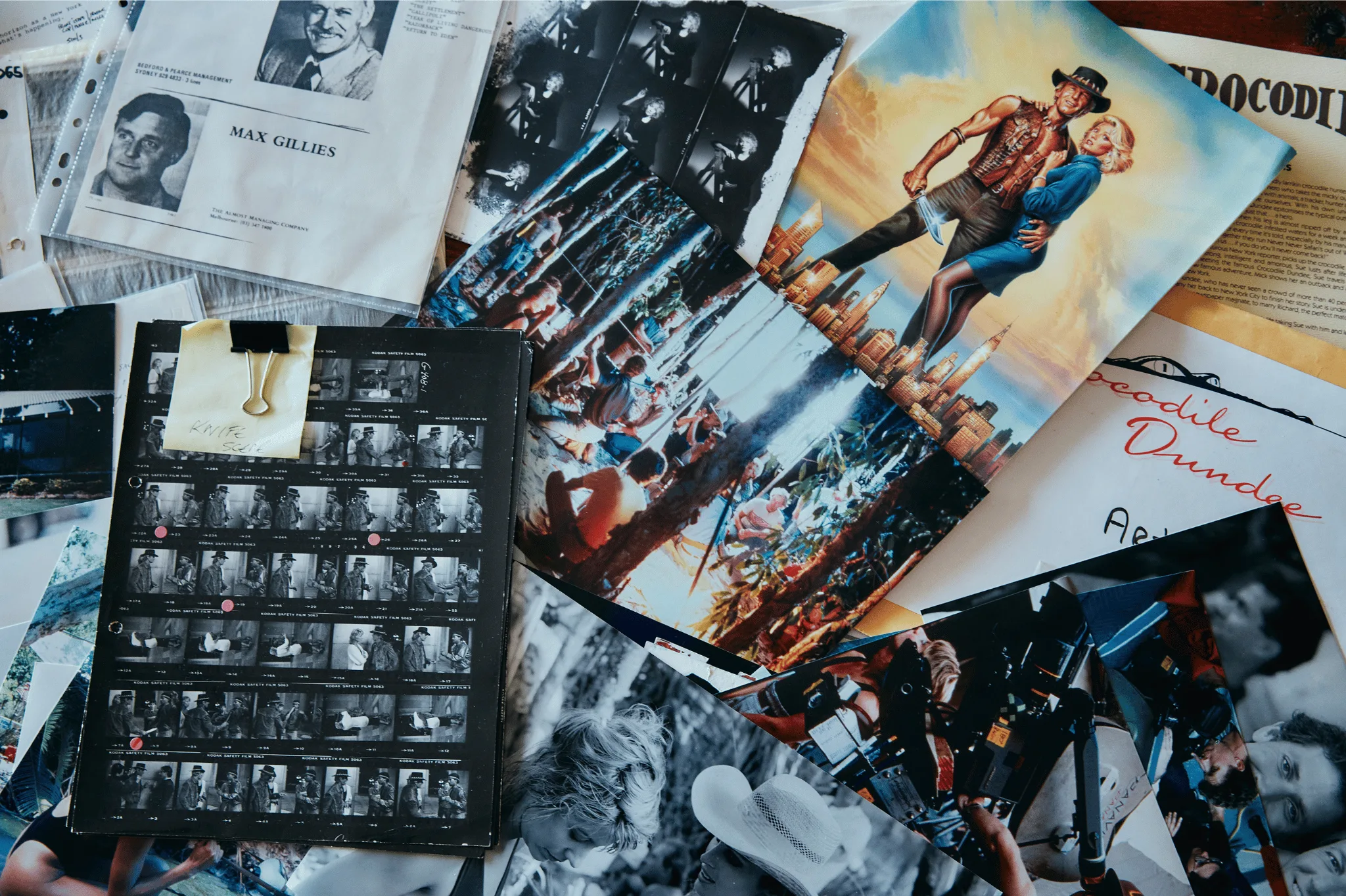 Some of the Crocodile Dundee material found in the archive boxes at Rimfire Films. Photo Elle Green