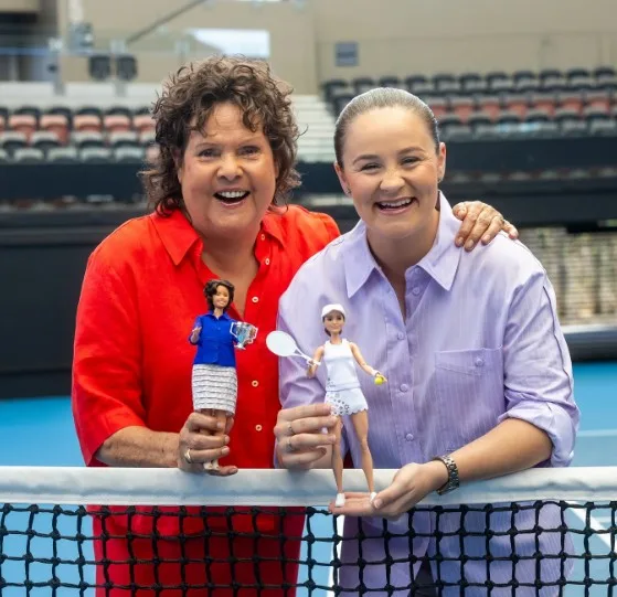 Evonne Goolagong Cawley and Ash Barty with their Barbie dolls. Credit: Ash Barty Instagram
