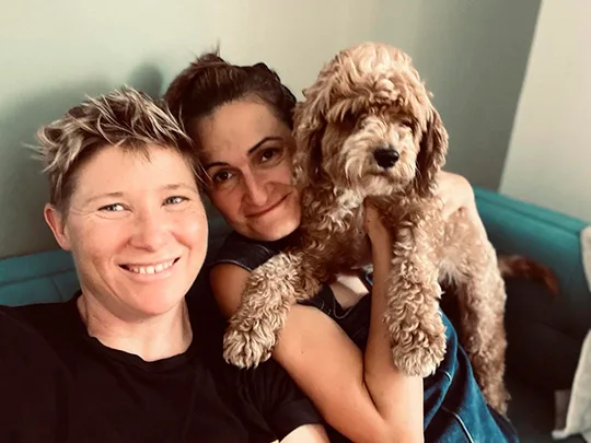 Patricia Karvelas, her wife Peta and their dog Bindi
