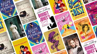 tessellated graphic of several book covers of Jane Austen retellings