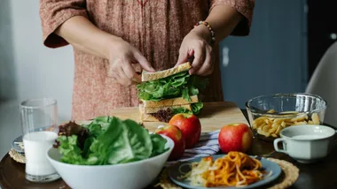 Woman making a sandwich for lunch
