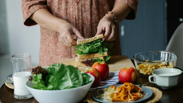 Woman making a sandwich for lunch