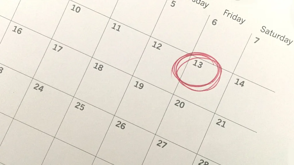 Calendar with Friday 13th circled in red