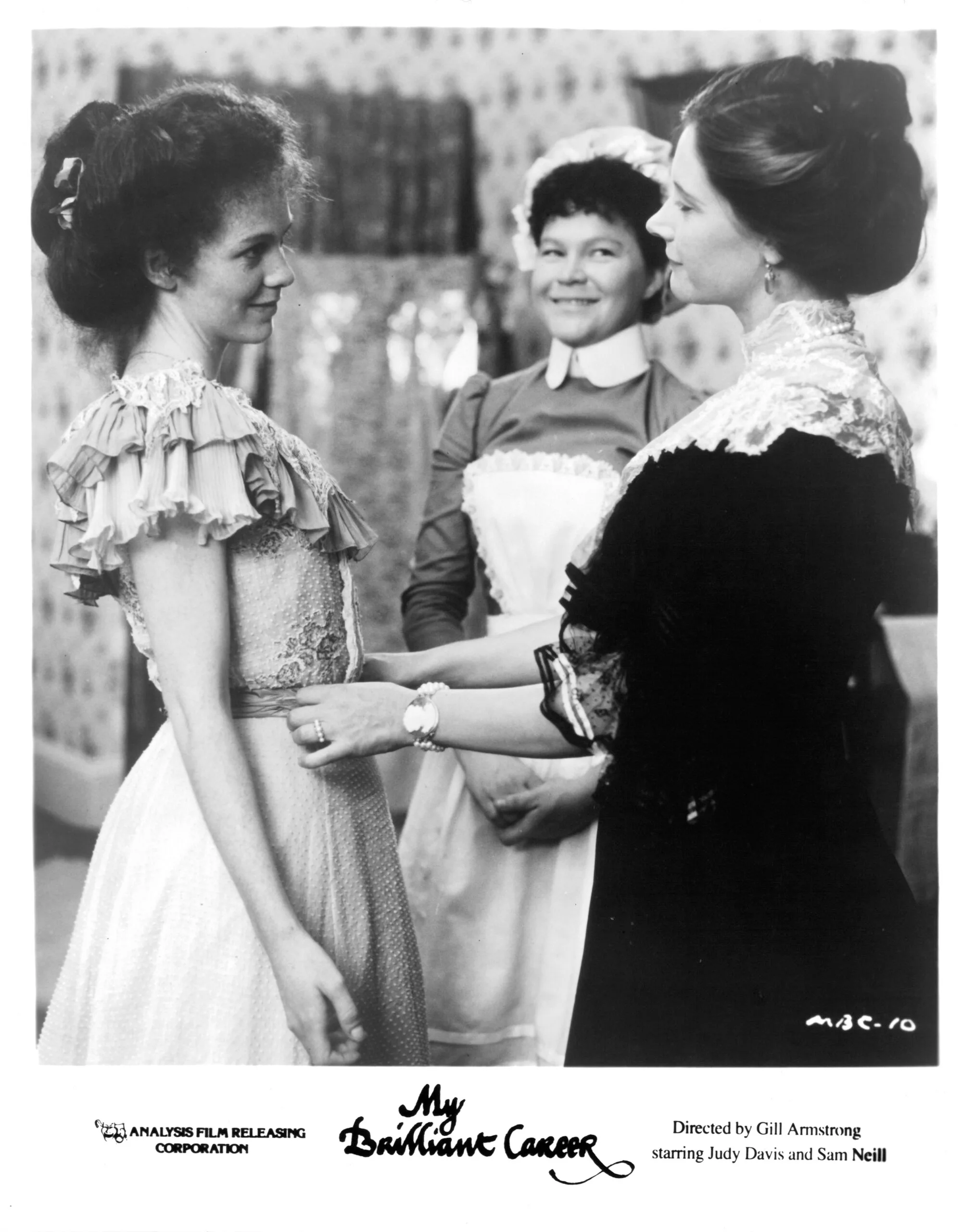 Actresses Judy Davis and Wendy Hughes on set of the Analysis Film movie "My Brilliant Career" in 1979. (Photo by Michael Ochs Archives/Getty Images)