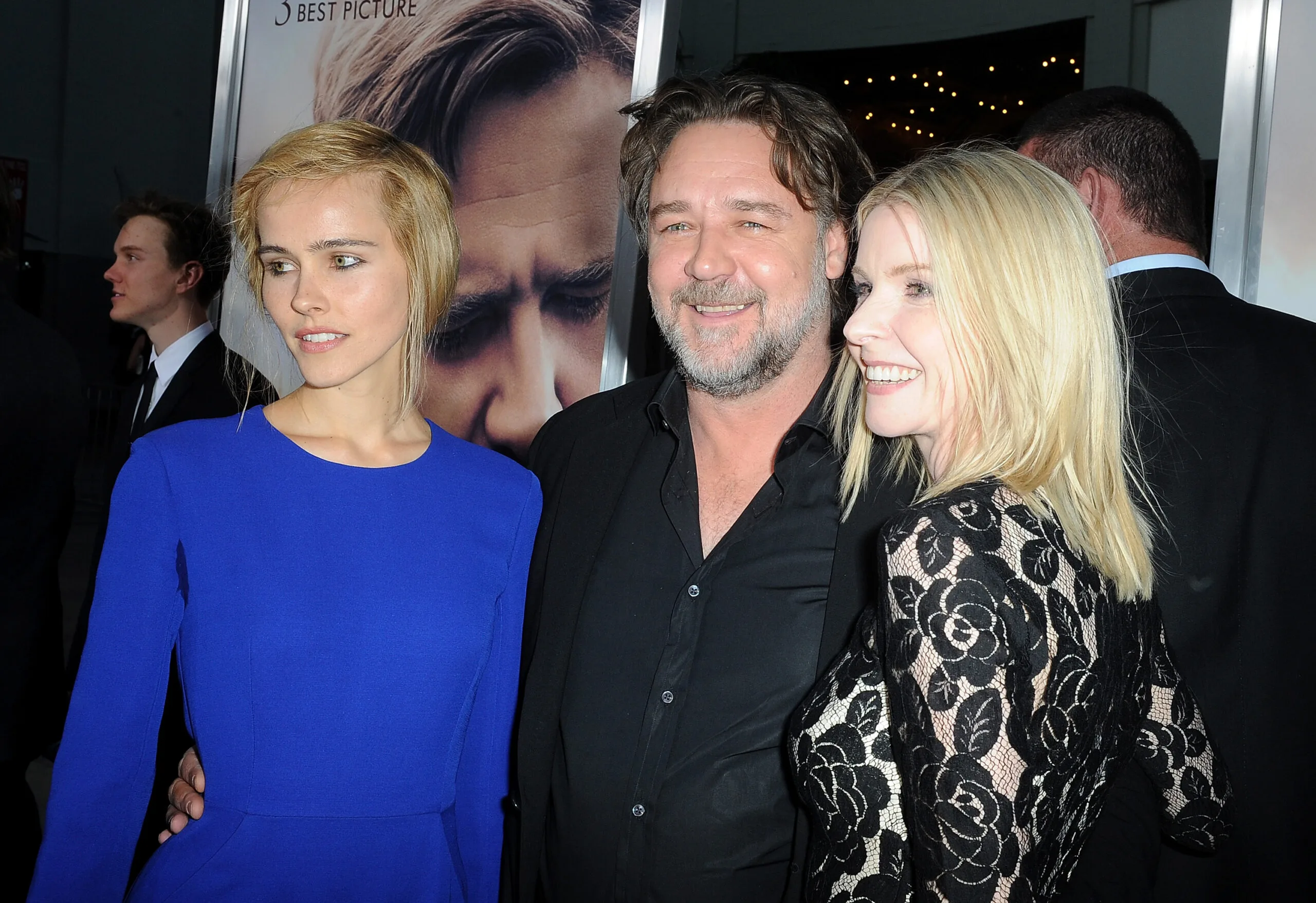 HOLLYWOOD, CA - APRIL 16: (L-R) Isable Lucas, Russell Crowe and Jacqueline McKenzie arrive at the premiere of Warner Bros. Pictures' "The Water Diviner" at TCL Chinese Theatre on April 16, 2015 in Hollywood, California. (Photo by Joshua Blanchard/Getty Images)