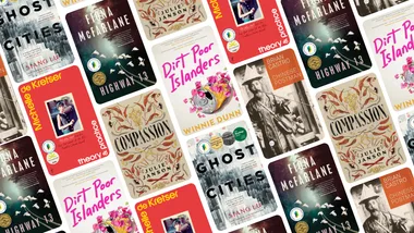 graphic of six book covers of the Miles Franklin Award 2025 shortlisted books
