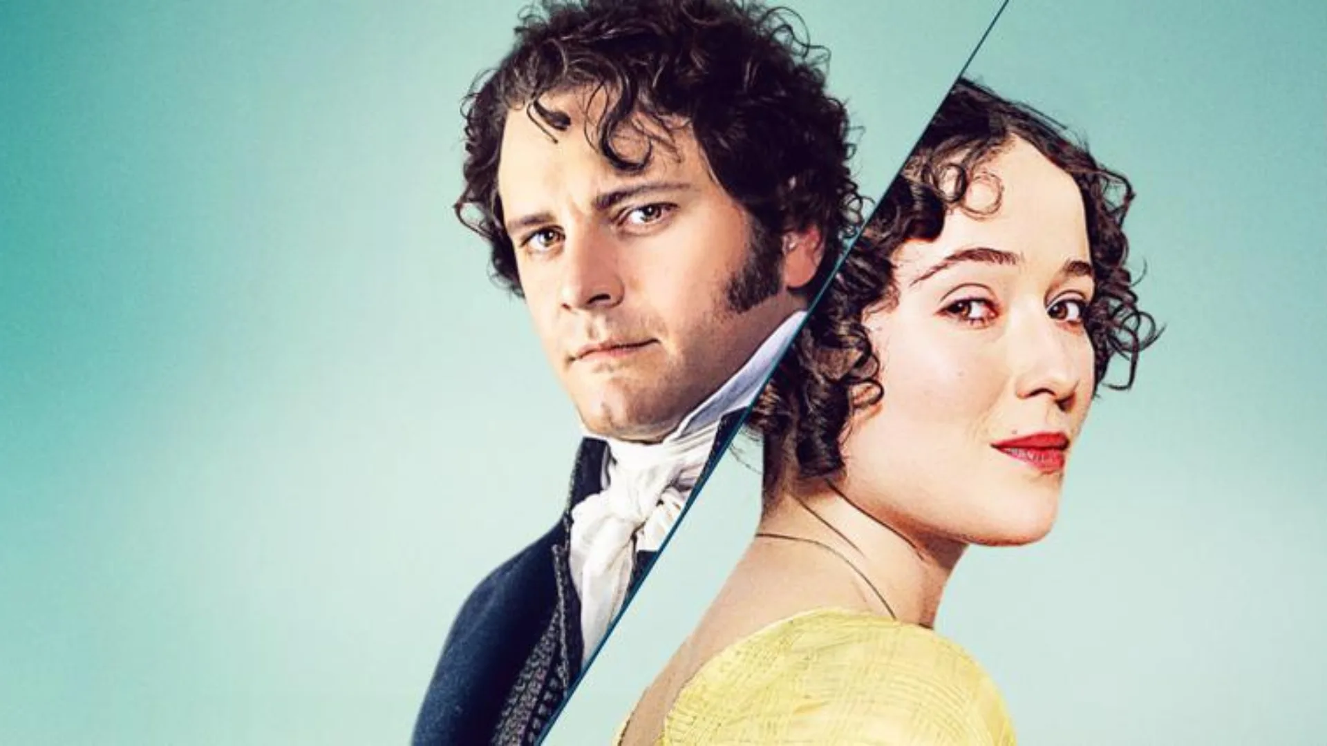 Photo of a man and woman's upper body and face. They are dress in Regency clothes and are both staring at the camera.