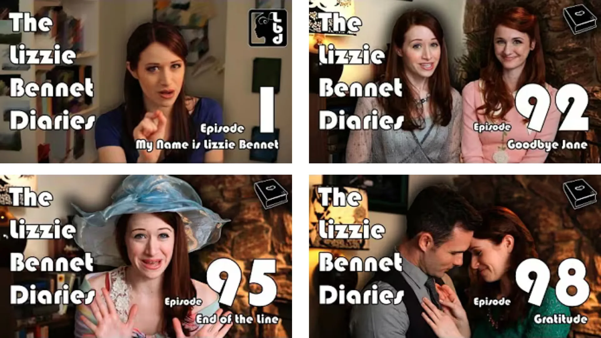 Four YouTube tiles in a collage with text that reads 'The Lizzie Bennet Diaries'