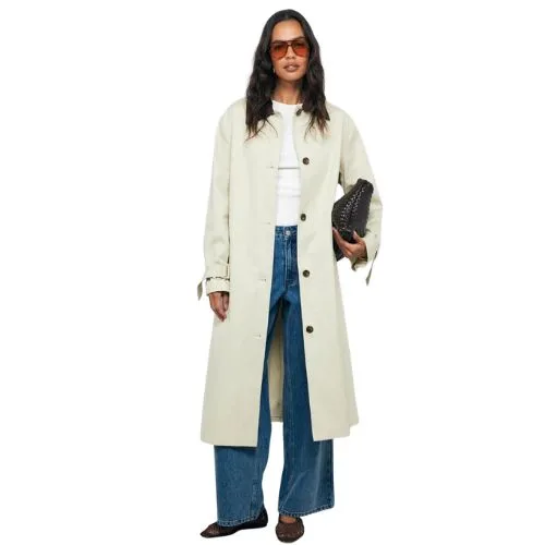 AERE Organic Cotton Belted Trench Coat - stone