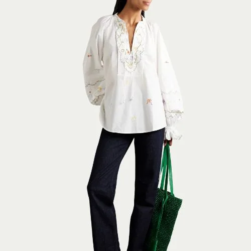 Alemais Giulia oversized embroidered organic cotton-poplin blouse