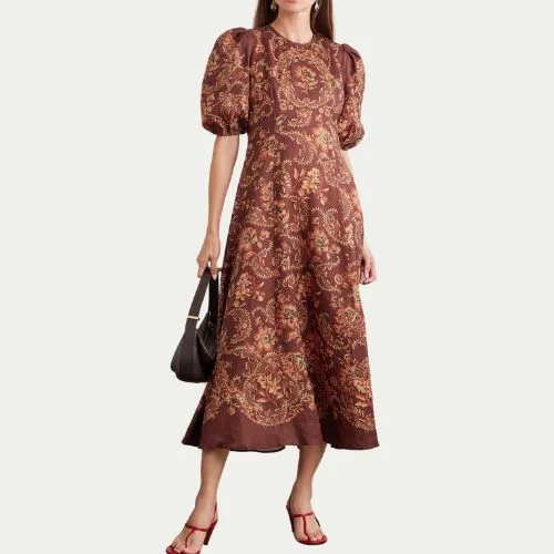 ALEMAIS Seraphina printed linen midi dress