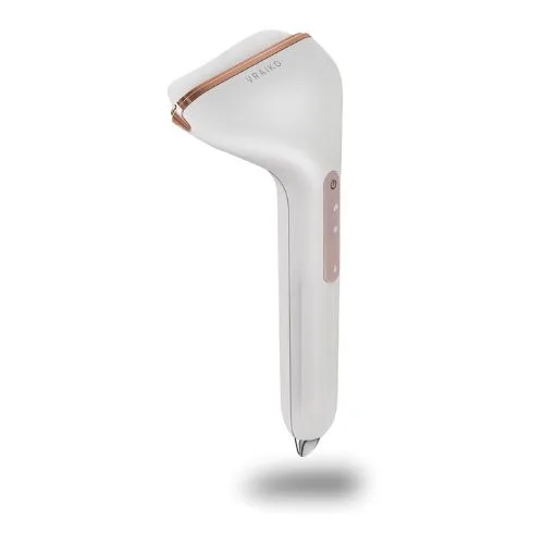 The VRAIKO Aurora-X Handheld Gua Sha Device is a white jade neck face massager with thermal, vibration and massage tail, for face sculpting anti-aging and relaxation at home.