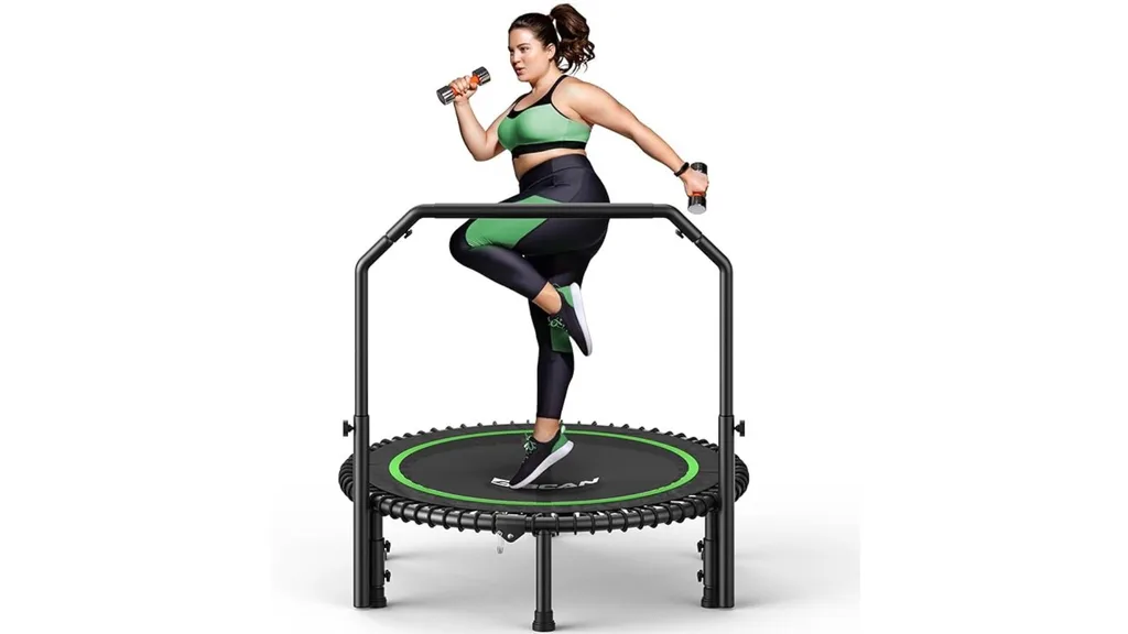 BCAN 450/550 LBS Foldable Mini Trampoline, 40"/48 Fitness Trampoline with Bungees/Adjustable Foam Handle - black and green
