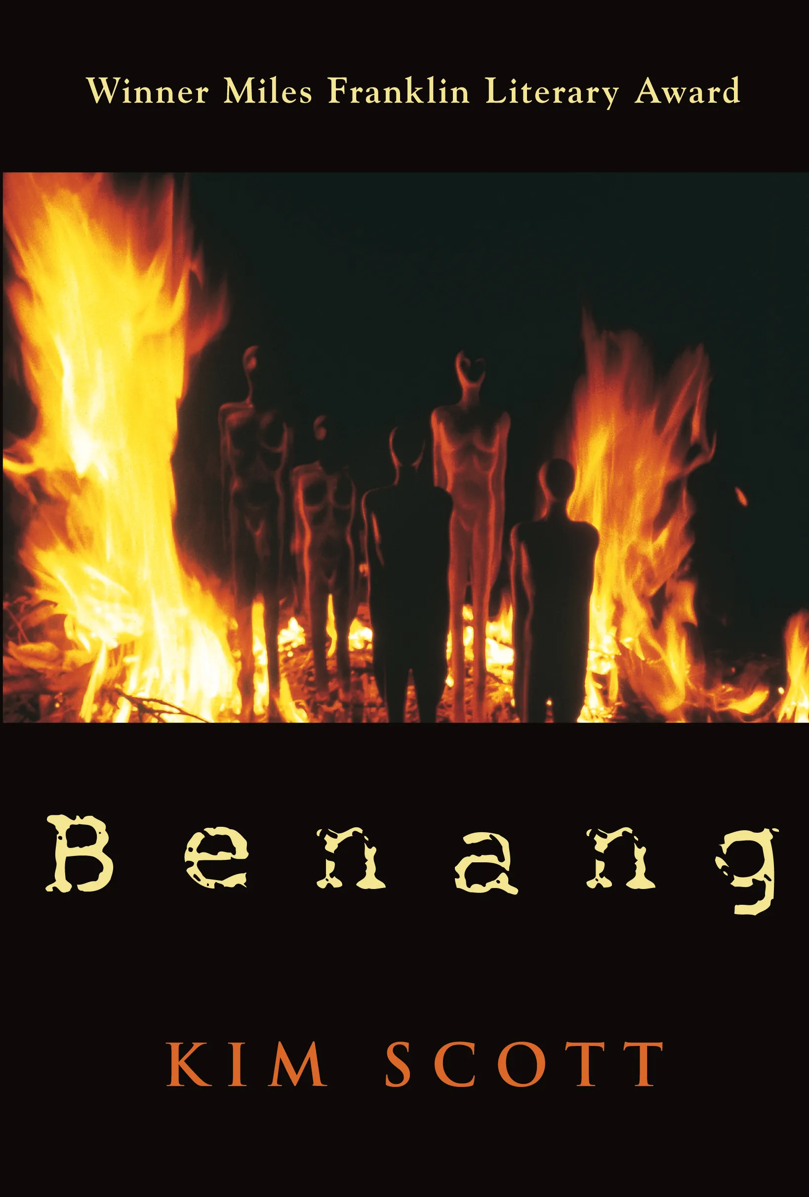 Book cover Benang by Kim Scott. An image of mannequin-like bodies surrounded by flame.