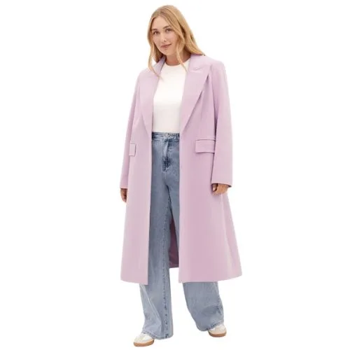 City Chic Keira Longline Melton Coat - soft pink