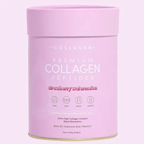 The Collagen Co. Premium Collagen Powder With Vitamin C And Biotin - Nurtures Healthy Hair, Glow Skin, Fortifies Joints, And Bones - Strawberry Watermelon Collagen In A 14-Serve Loose Powder (280g)
