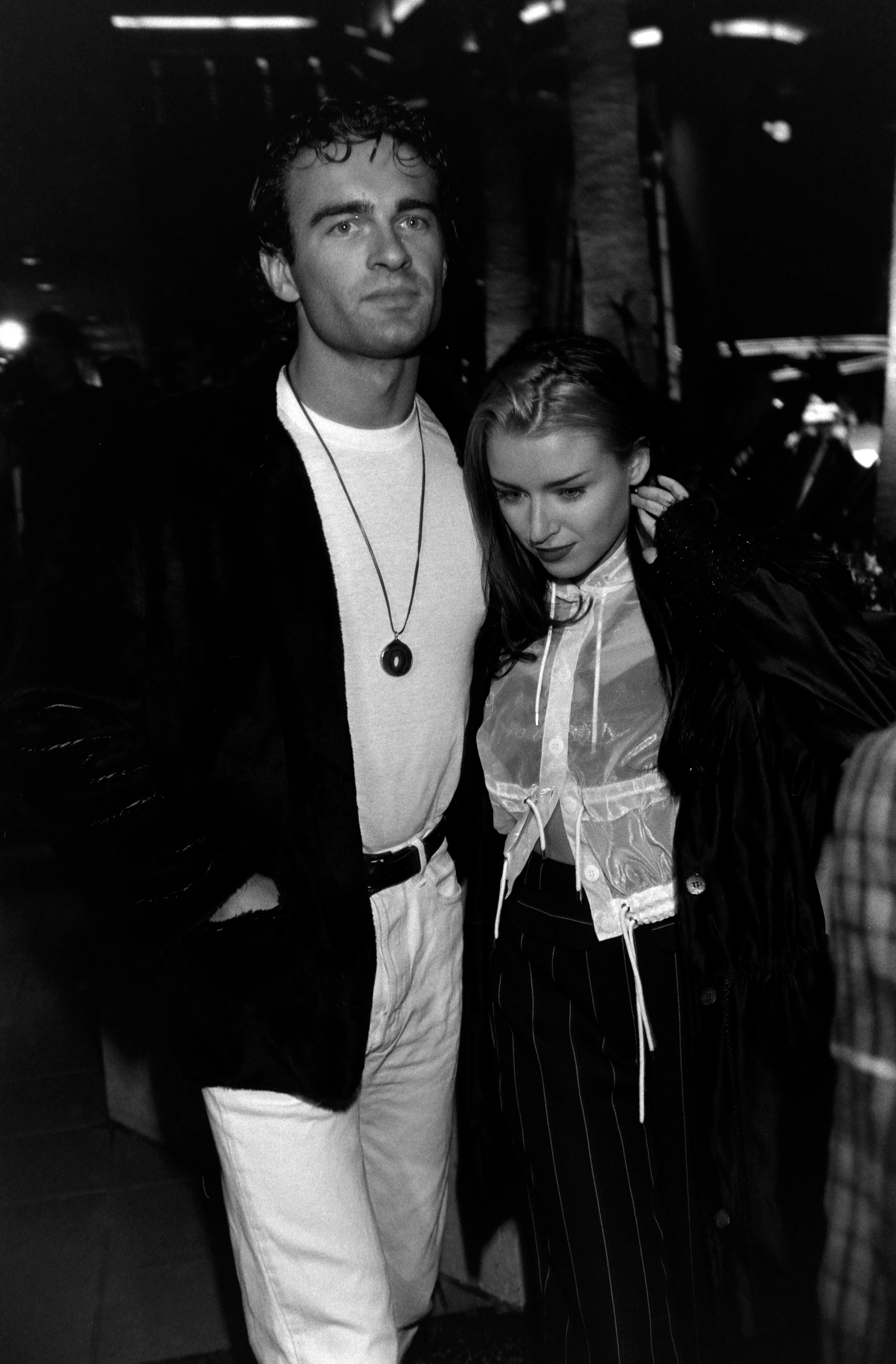 Julian McMahon and Dannii Minogue attend an event at the Hollywood Galaxy Theater in Los Angeles, California, on February 10, 1993. (Photo by Ted Dayton/WWD/Penske Media via Getty Images)