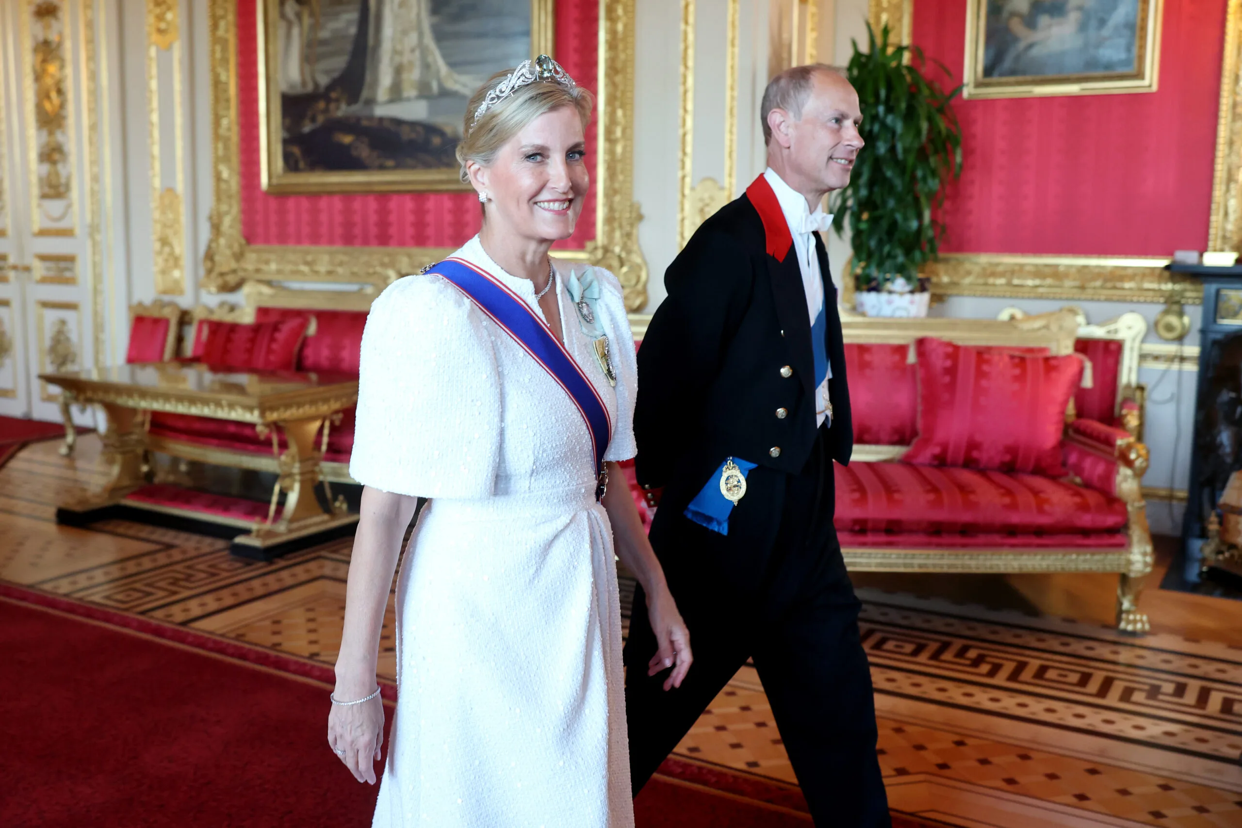WINDSOR, ENGLAND - JULY 08: Sophie, Duchess of Edinburgh and Prince Edward, Duke of Edinburgh attend the State Banquet at Windsor Castle on July 08, 2025 in Windsor, England. President Emmanuel Macron and Mrs Brigitte Macron visit the UK in the first visit State Visit made by France in 17 years. They are staying at Windsor Castle, hosted by King Charles III and Queen Camilla, and a banquet will be held there in their honour. The Macrons will visit Imperial College, and the President will address Parliament during his stay. (Photo by Chris Jackson/Getty Images)