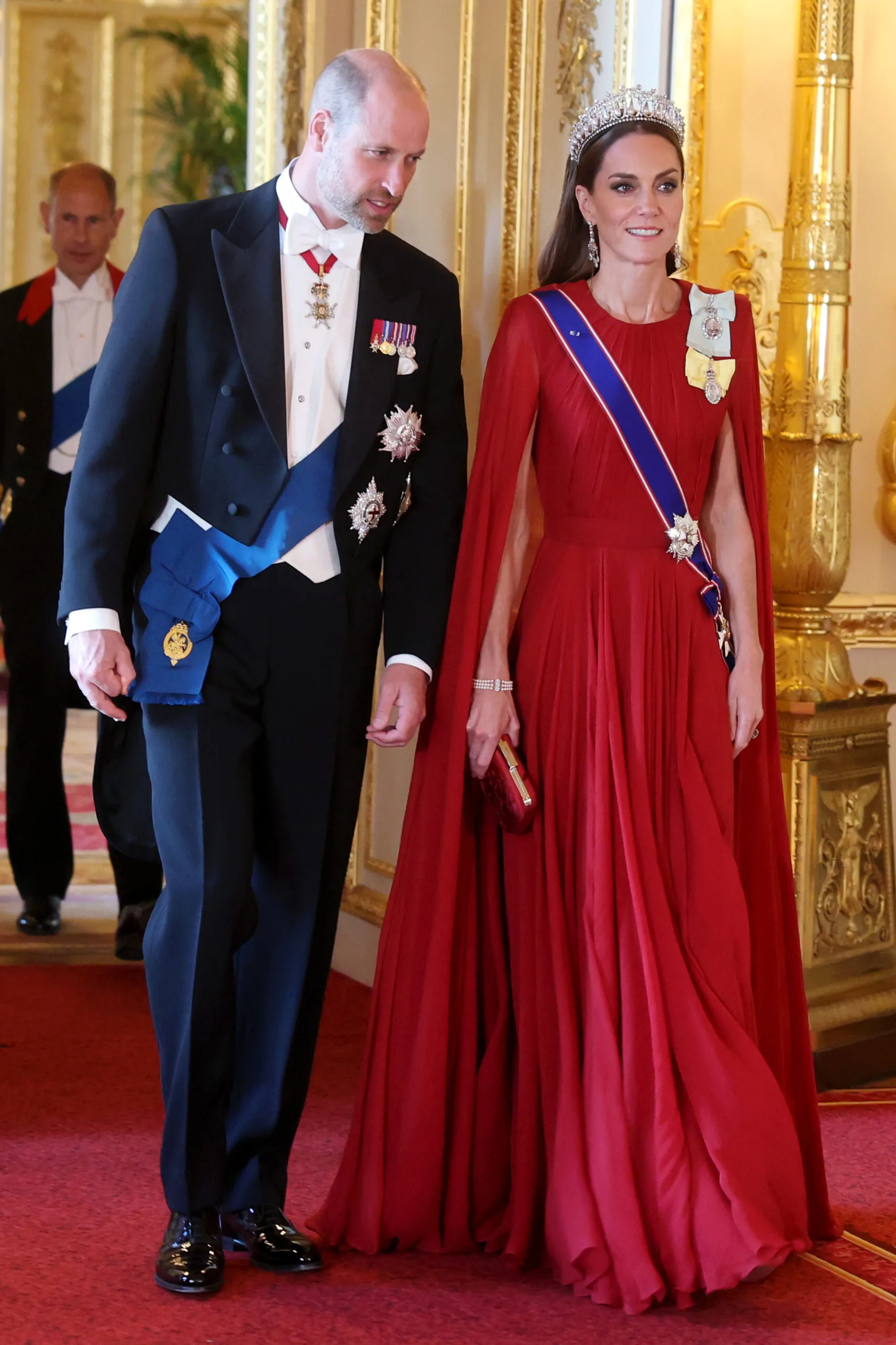 WINDSOR, ENGLAND - JULY 08: Prince William, Prince of Wales and Catherine, Princess of Wales attend the State Banquet at Windsor Castle on July 08, 2025 in Windsor, England. President Emmanuel Macron and Mrs Brigitte Macron visit the UK in the first visit State Visit made by France in 17 years. They are staying at Windsor Castle, hosted by King Charles III and Queen Camilla, and a banquet will be held there in their honour. The Macrons will visit Imperial College, and the President will address Parliament during his stay. (Photo by Chris Jackson/Getty Images)